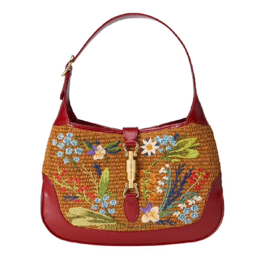 Túi Gucci Jackie 1961 Small Embroidered Camel Straw Effect 636706-2SXDG-9591