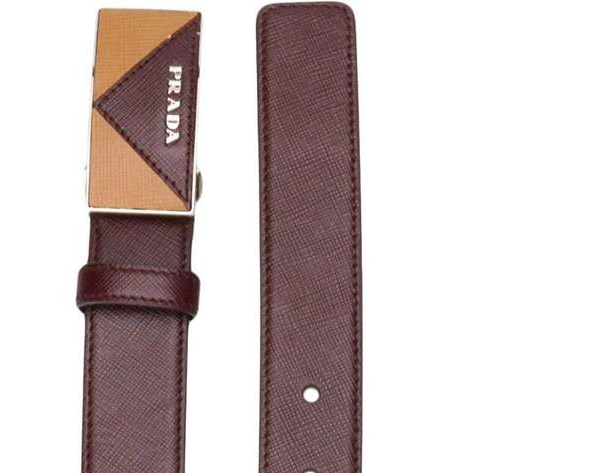 Thắt Lưng Prada Logo Buckle Burgundy Calfskin Belt 1CC2918NQF0007 - Ảnh 2