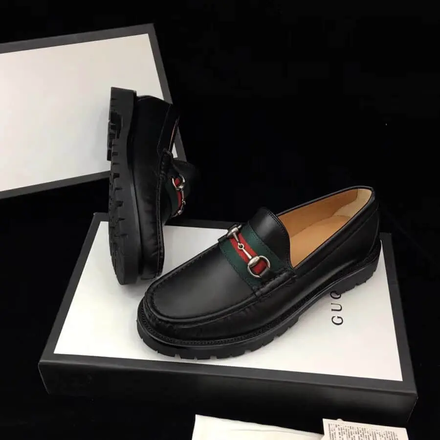 Alternative view of Giày Gucci Men's Web Three Stripe Horsebit Leather Black Loafers 496246 ARPA0 1098