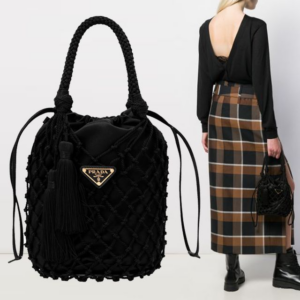 Alternative view of Túi Prada Women's Triangle Logo Mesh Black Bucket Bag 1BE025-2CJM-F0002