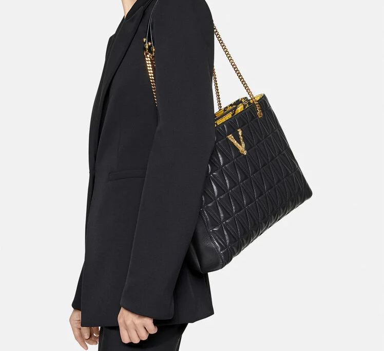 Túi Versace Virtus Quilted Leather Lagre Tote Black DBFI034-D3NTRT-DNMOV - Ảnh 4