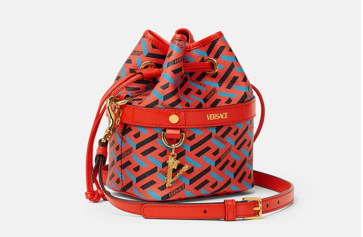 Túi Versace La Greca Signature Mini Bucket Blue Red 1001856-1A01444-5R08V - Ảnh 4