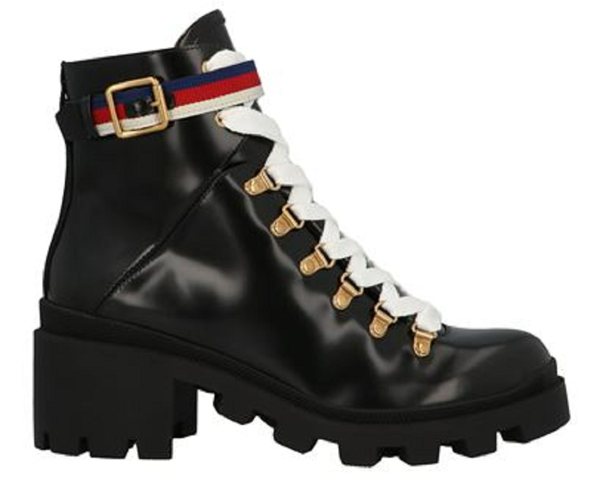 Giày Gucci Leather Ankle Boot With Sylvie Web 481156-DKS30-1159