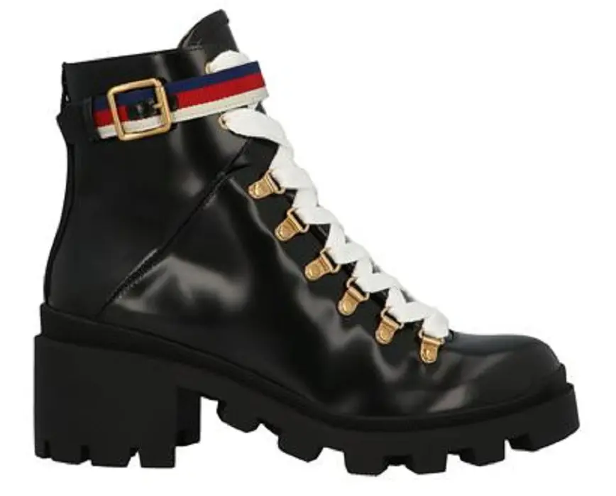 Giày Gucci Leather Ankle Boot With Sylvie Web 481156-DKS30-1159