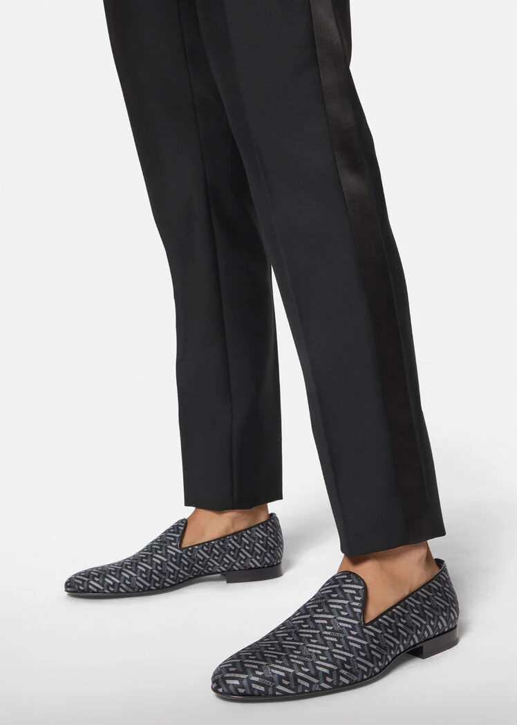 Giày Versace La Greca Jacquard Slippers Black Gray DSU6488-1A01742-5B050 - Ảnh 5