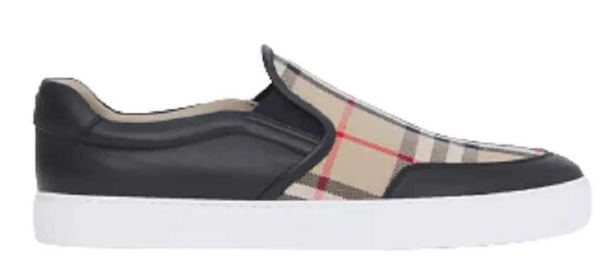 Giày Burberry Leather Vintage Check Slip-on 'Black Beige' 80432131