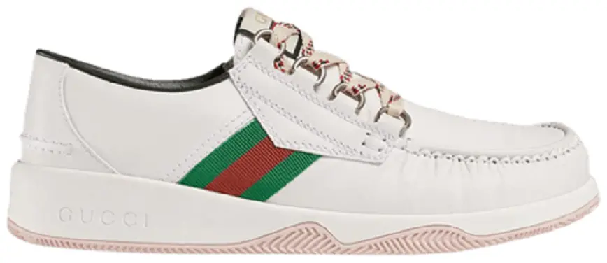 Giày Gucci Leather Web Lace Up Low 'White' 575399-D60D0-9070