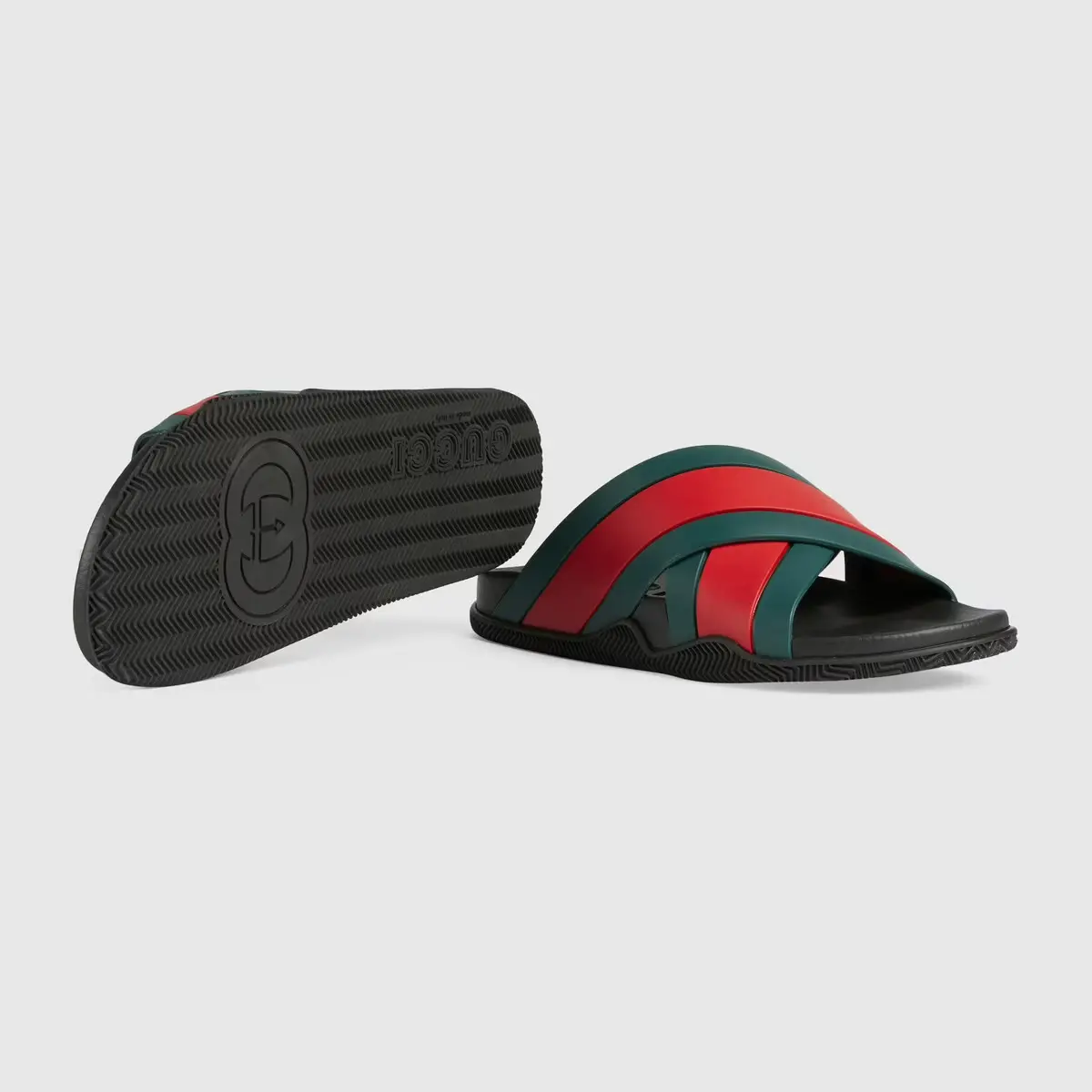 Dep Gucci Men's Rubber Slide Sandal With Web 'Black' ‎630326-J8700-8460