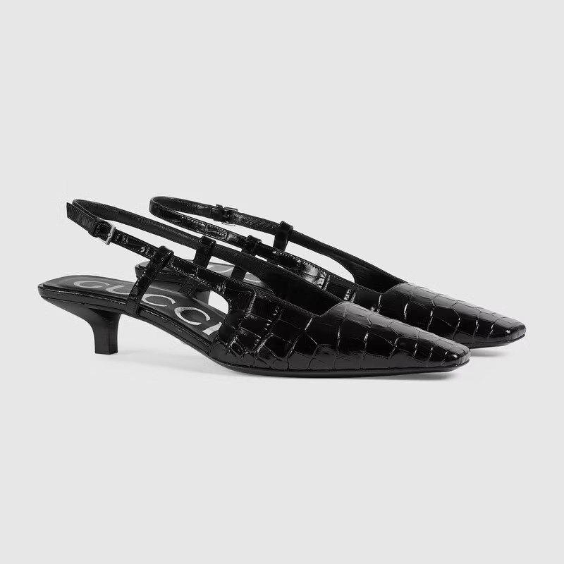 Giày Gucci Women's Crocodile Black Leather 679360-UKQ00-1000 - Ảnh 5