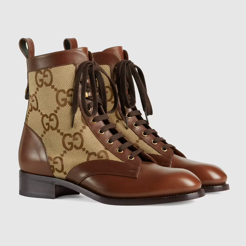 Giày Gucci Mens Lace Up Ankle Boot Maxi GG Canvas 680813-1W6F0-2272 - Ảnh 3