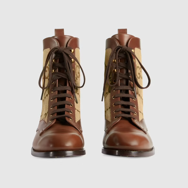 Giày Gucci Mens Lace Up Ankle Boot Maxi GG Canvas 680813-1W6F0-2272 - Ảnh 4