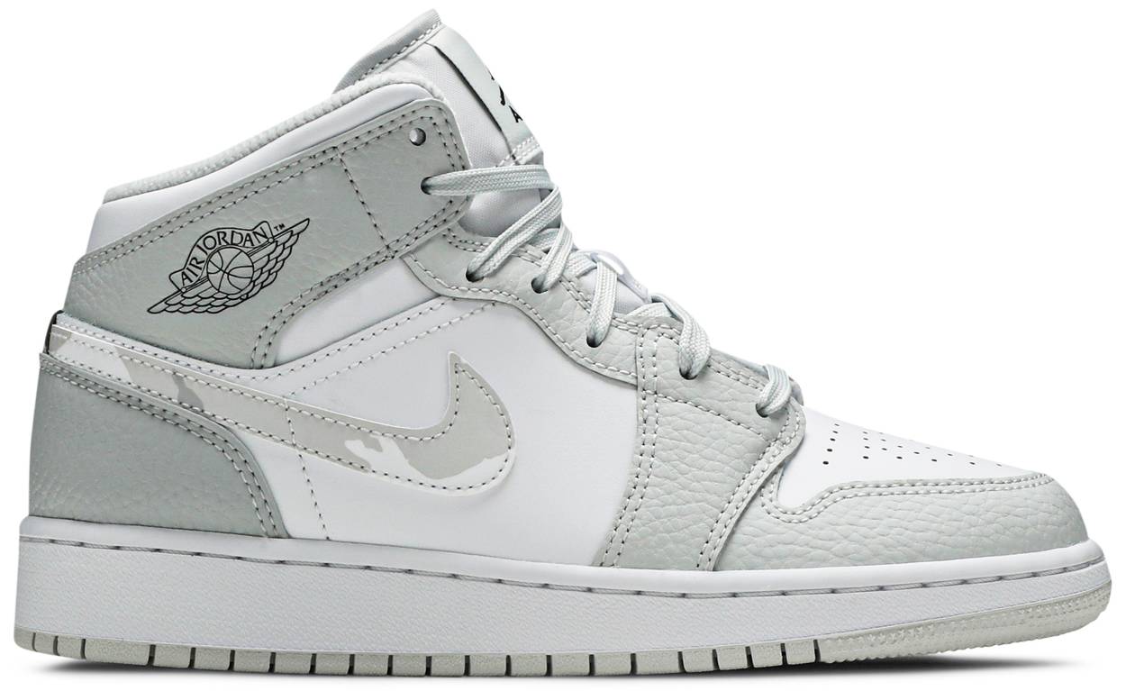 Giày Nike Air Jordan 1 Mid SE GS 'Swoosh Logo Grey Camo' DD3235-100