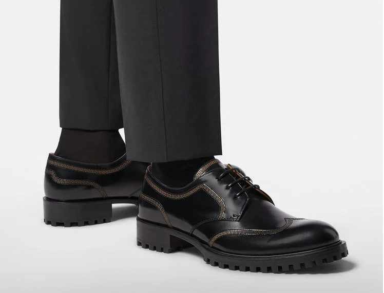 Giày Versace Greca Leather Lace Up Black 1000773-D9VAC-1B000 - Ảnh 4