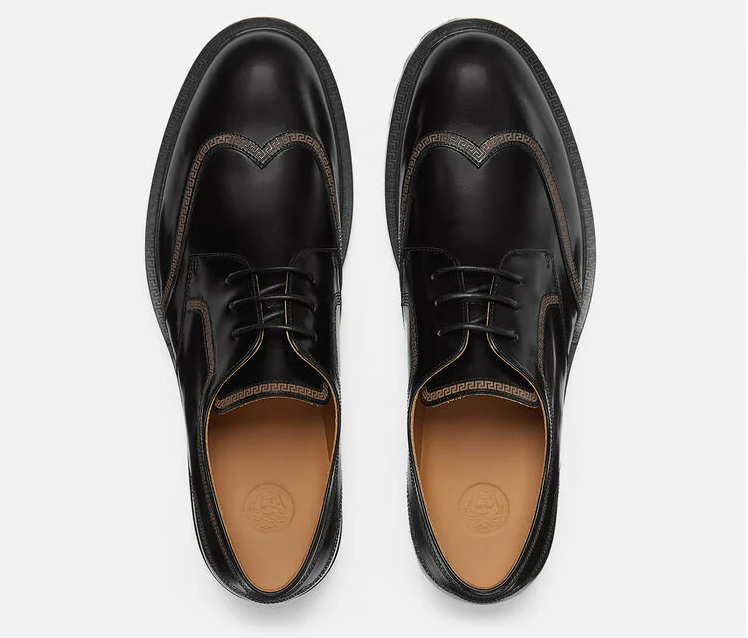 Giày Versace Greca Leather Lace Up Black 1000773-D9VAC-1B000 - Ảnh 3