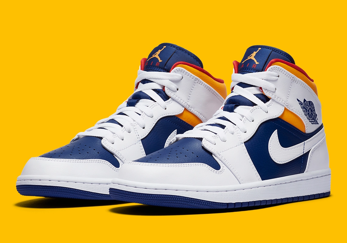 Giày Nike Air Jordan 1 Mid 'White Deep Royal Blue' 554724-131 - Ảnh 11