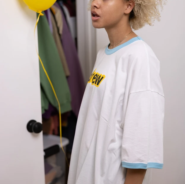 Áo Drew House Oversized Secret SS Ringer Tee White Sea Blue - Ảnh 4