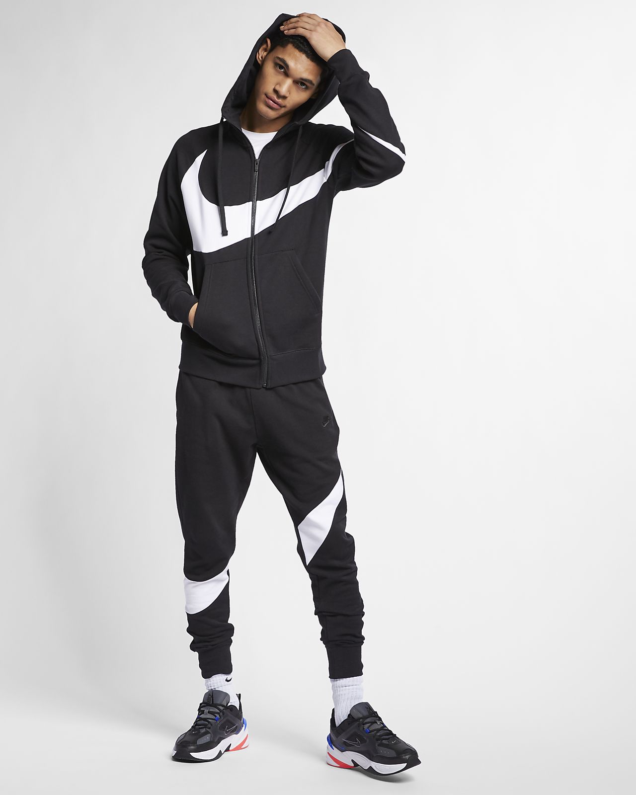 Áo Nike Sportswear Big Swoosh Fleece Sweater 'Black White' BQ6458-010 - Ảnh 5