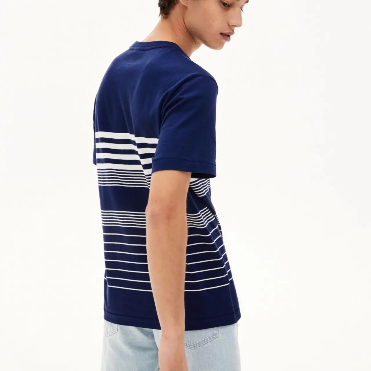 Ao Lacoste Striped Cotton and Linen T-Shirt Blue White TH5076-RU0