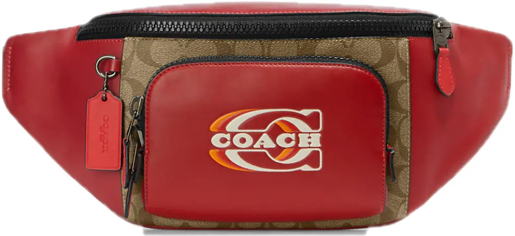 Tui Coach Track Belt Bag In Colorblock Signature Canvas 'Red' CE870-QBV1U