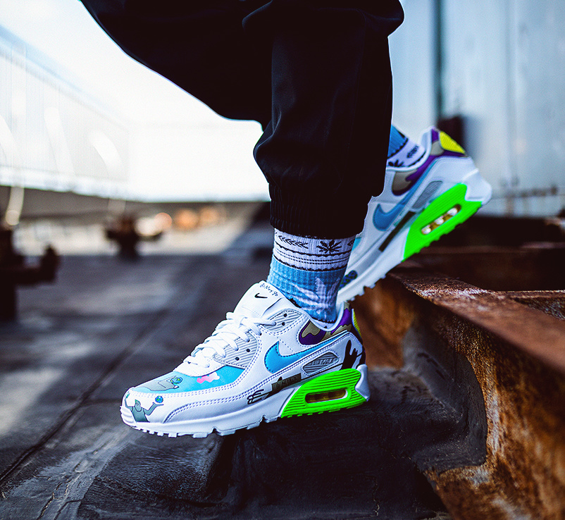 Giày Ruohan Wang x Nike Air Max 90 Flyleather 'Multicolor' CZ3992-900 - Ảnh 2