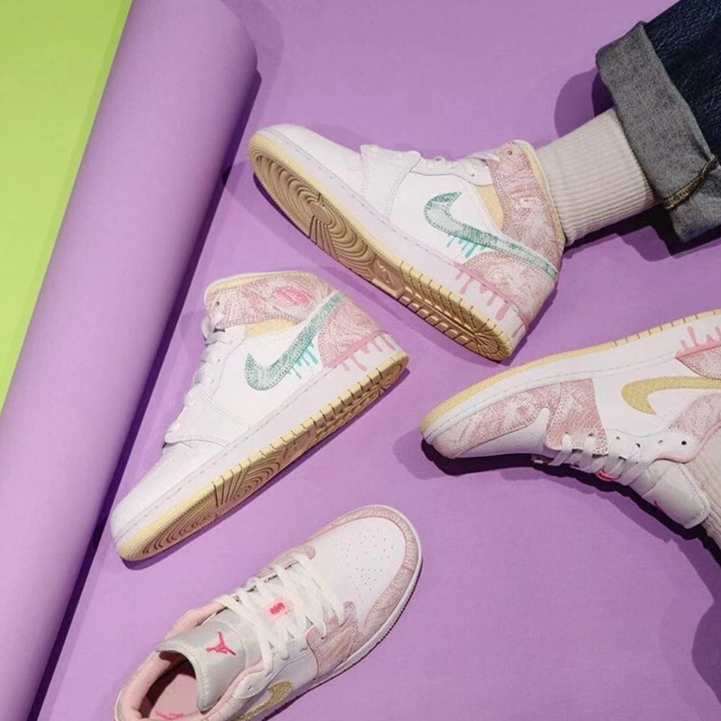 Giày Nike Air Jordan 1 Mid SE GS 'Paint Drip' DD1666-100 - Ảnh 6