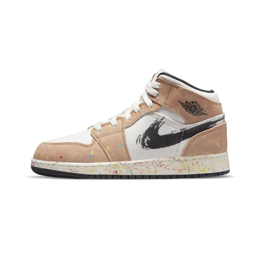 Giày Nike Air Jordan 1 Mid SE GS 'Brushstroke Paint Splatter' DA8006-100 - Ảnh 5