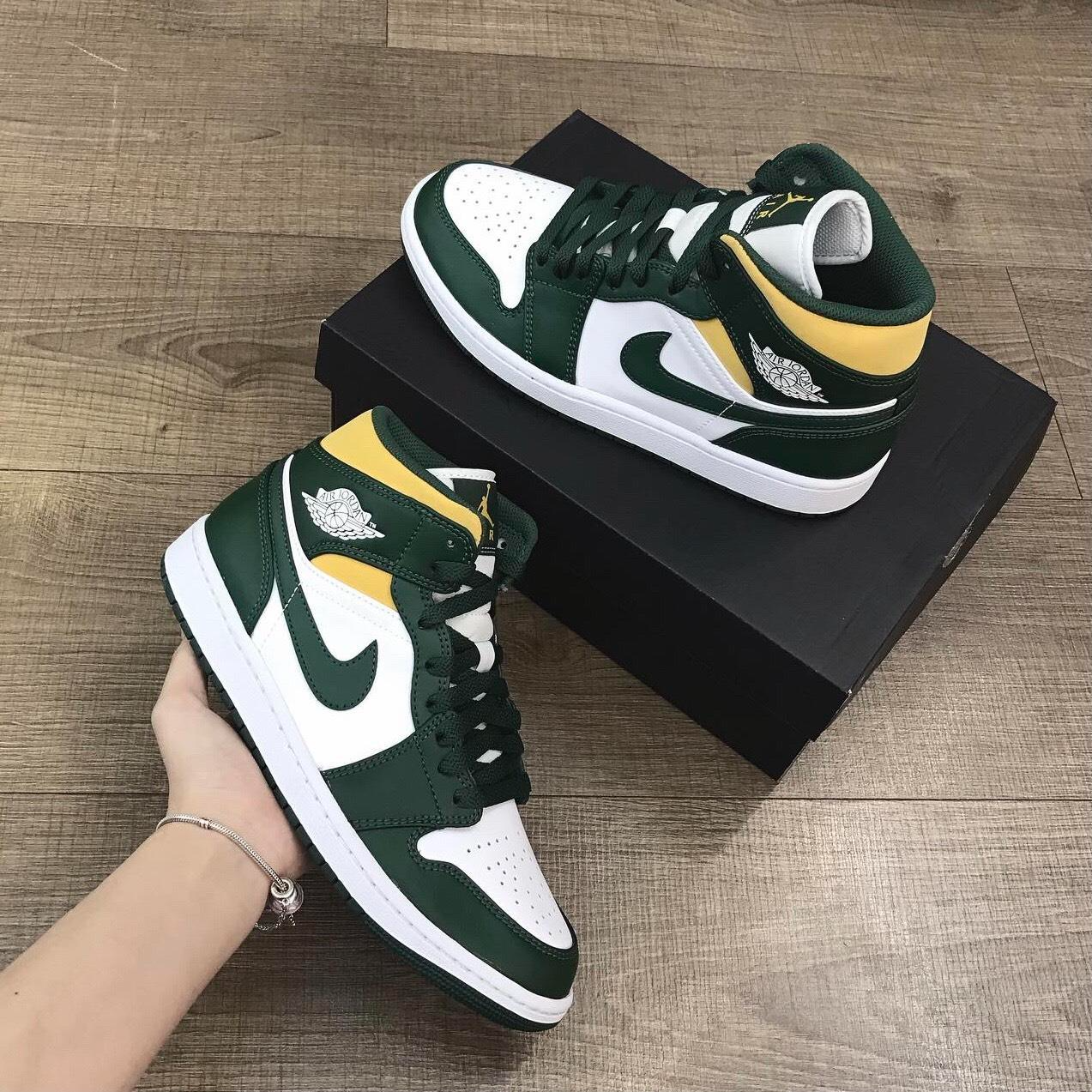 Giày Nike Air Jordan 1 Mid 'Green Yellow' 554724-371 - Ảnh 6