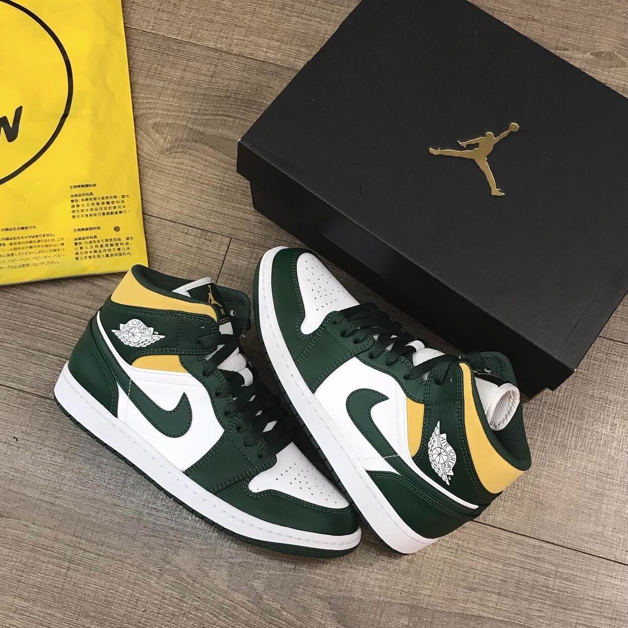 Giày Nike Air Jordan 1 Mid 'Green Yellow' 554724-371 - Ảnh 8
