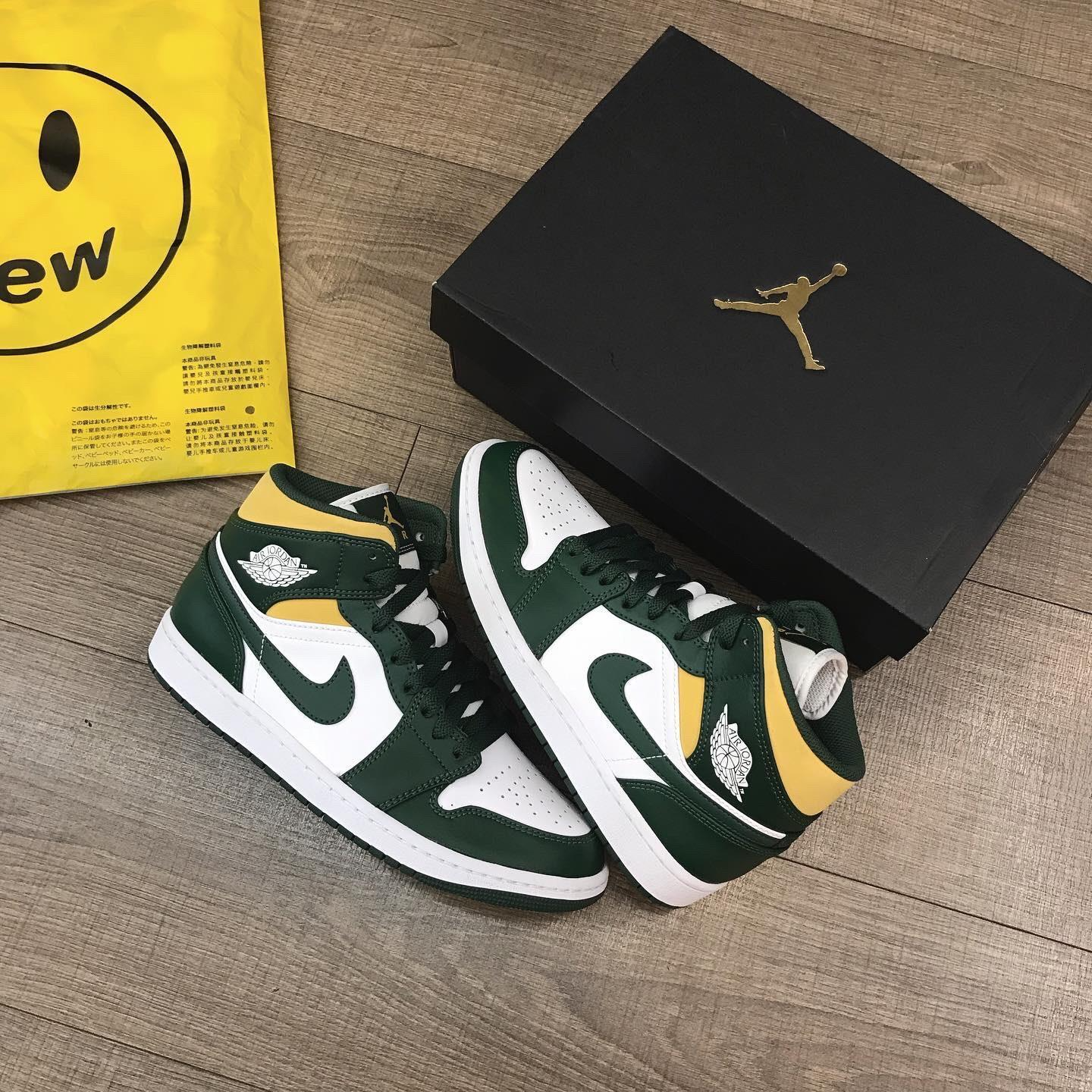 Giày Nike Air Jordan 1 Mid 'Green Yellow' 554724-371 - Ảnh 5
