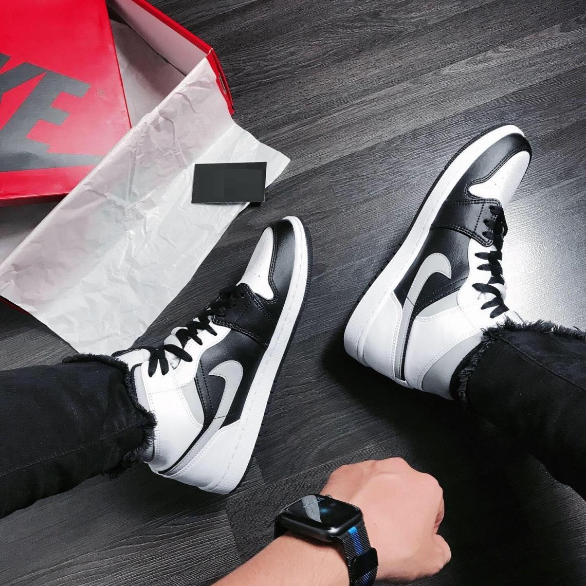 Giày Nike Air Jordan 1 Mid GS 'White Shadow' 554725-073 - Ảnh 4