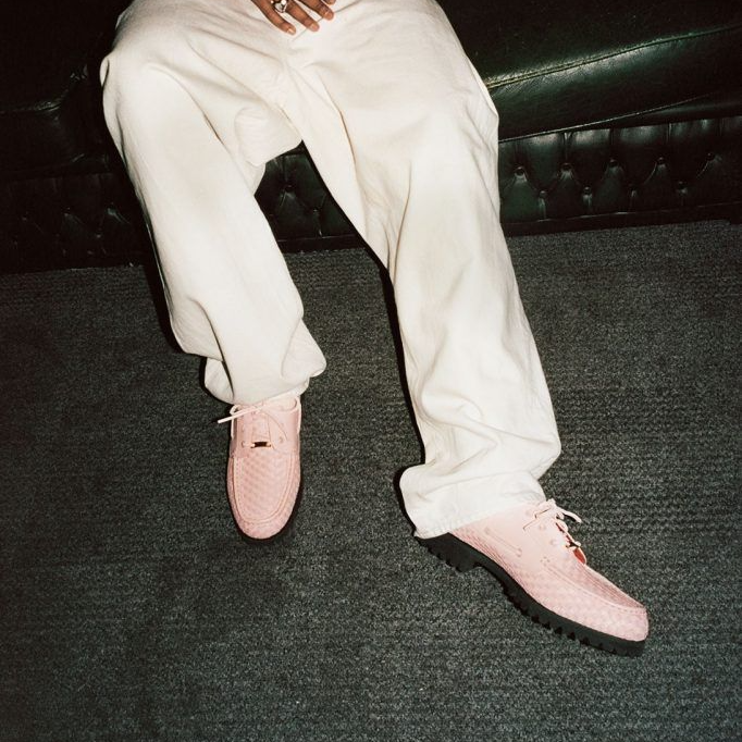 Giay Timberland Woven Leather 3-Eye Lug 'Supreme Pink'