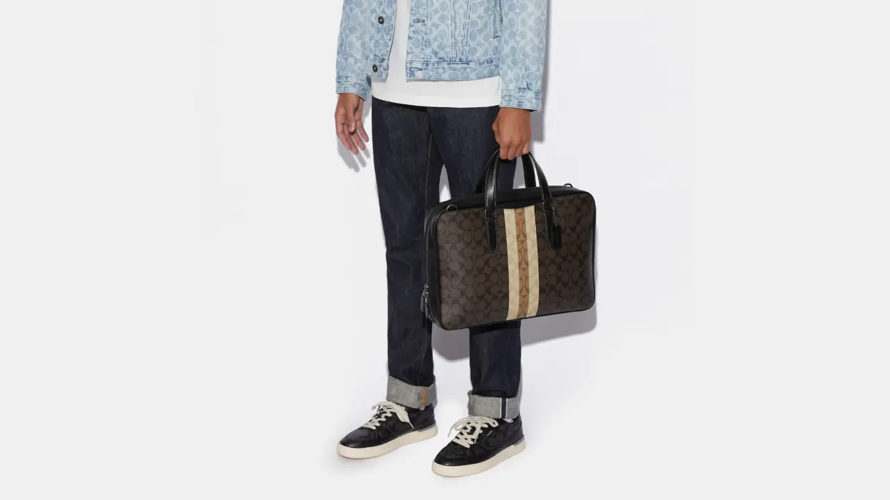 Tui Coach Graham Slim Brief Canvas Varsity Stripe 'Gunmetal' C9826-QBMAA