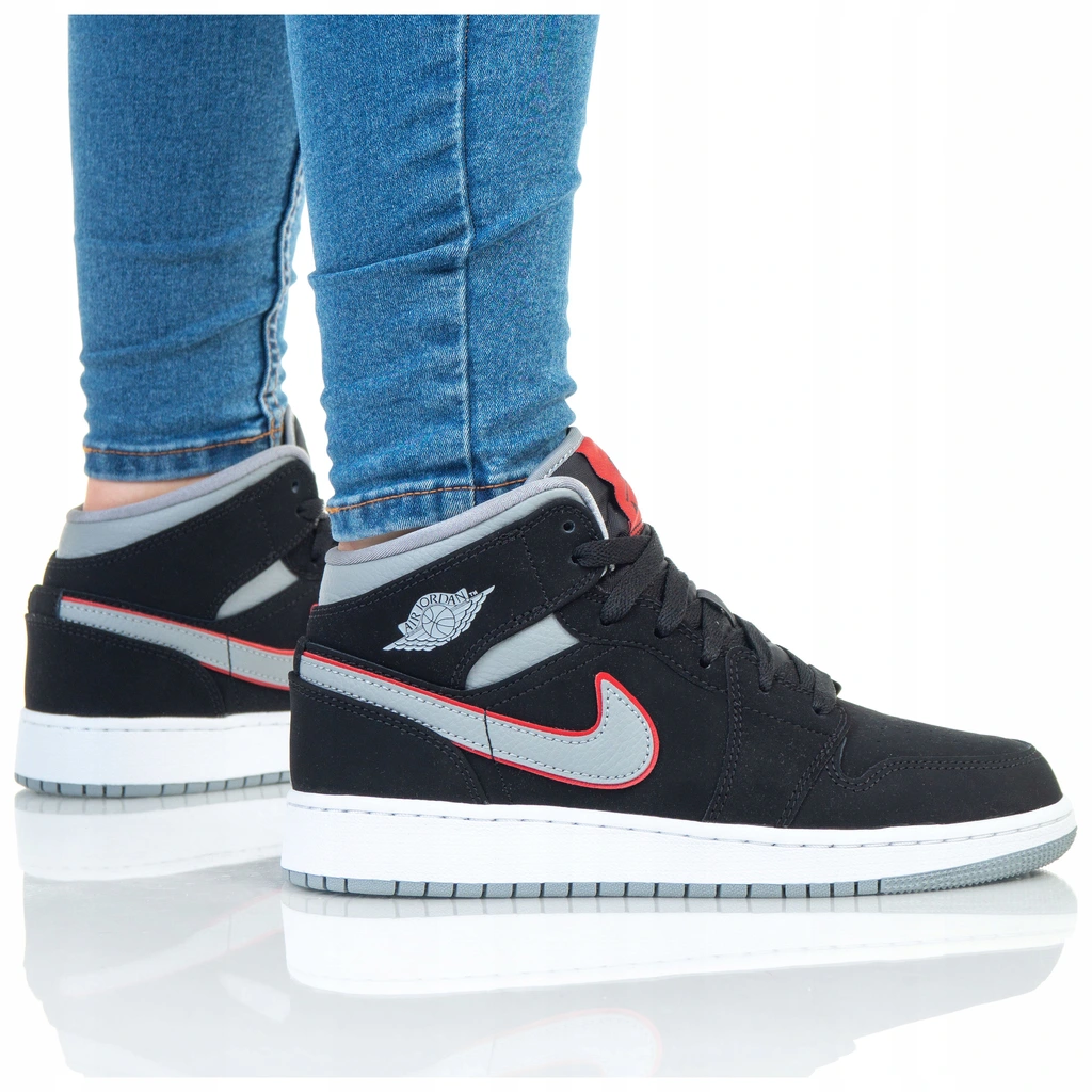 Giày Nike Air Jordan 1 Mid GS 'Black Particle Grey' 554725-060 - Ảnh 2