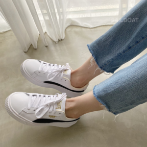 Alternative view of Giày Unisex Puma Basket Platform Core White Black Gold 364040-05