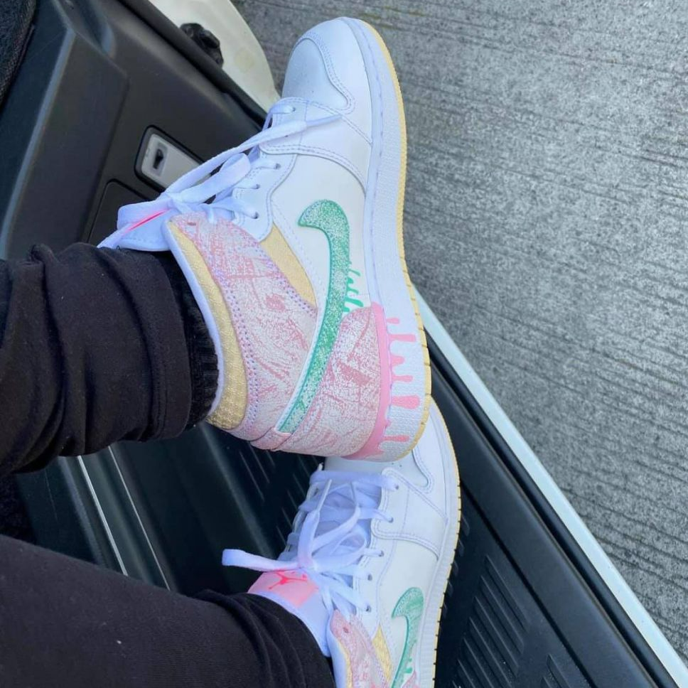 Giày Nike Air Jordan 1 Mid SE GS 'Paint Drip' DD1666-100 - Ảnh 4