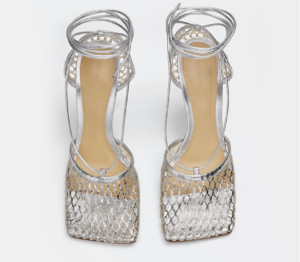 Alternative view of Giày Cao Gót Bottega Veneta Lace-Up Sandal 'Silver' 651388V1BT11414