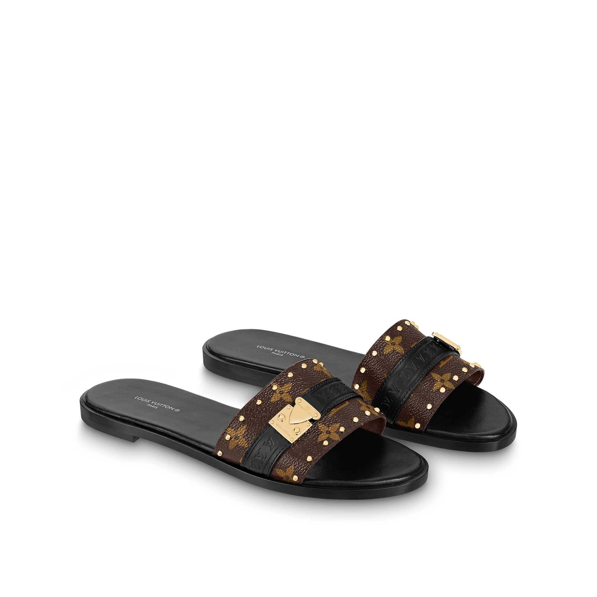 Dép Louis Vuitton Lock It Flat Mules 'Black' 1AAC3S - Ảnh 4