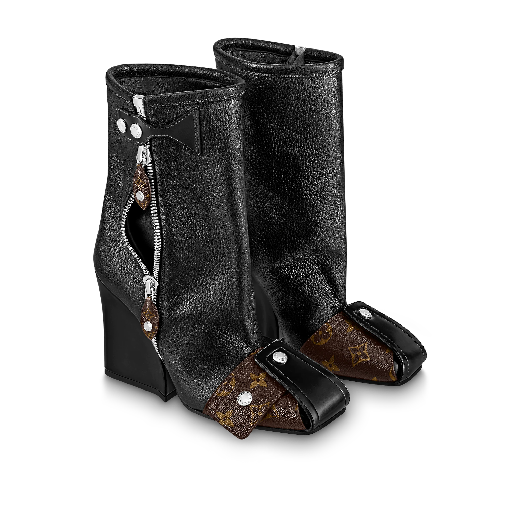 Giày Louis Vuitton Patti Wedge Half Boots 'Black' 1AACCZ - Ảnh 4