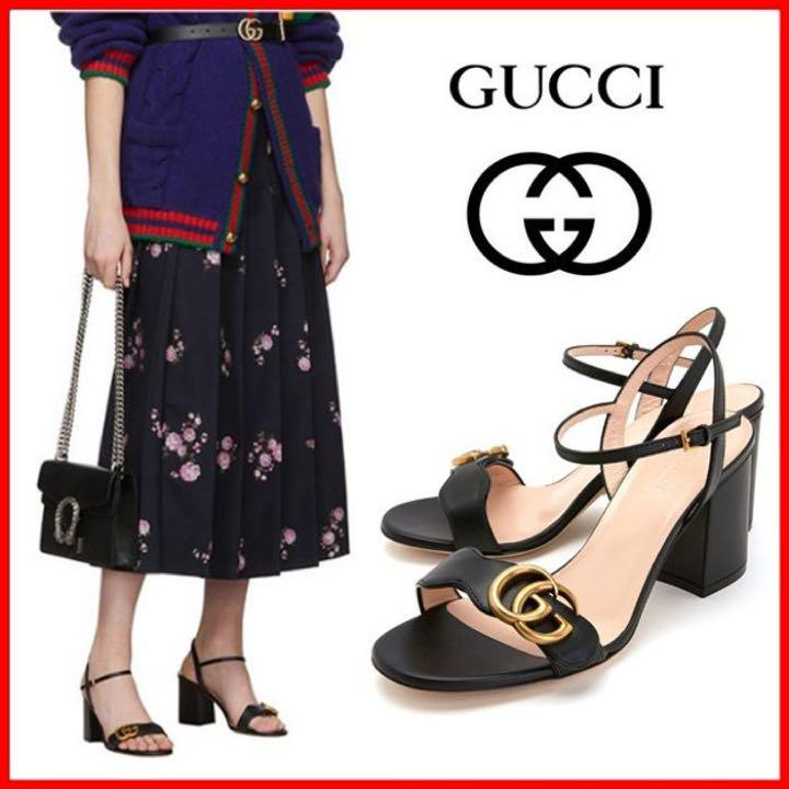 Giày Gucci Leather Mid-heel Sandal 453379-A3N00-1000 - Ảnh 2