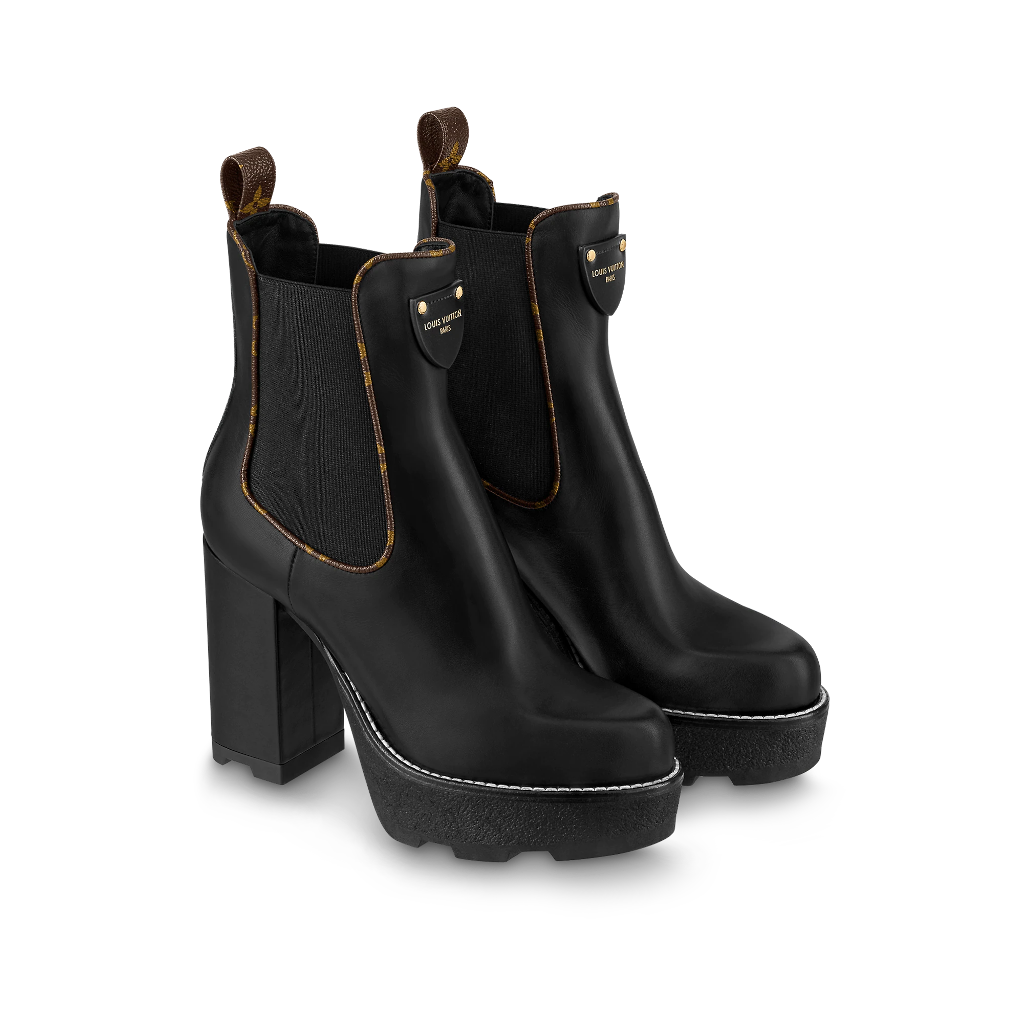 Giày Louis Vuitton LV Beaubourg Platform Ankle Boots 'Black' 1AABB7 - Ảnh 3