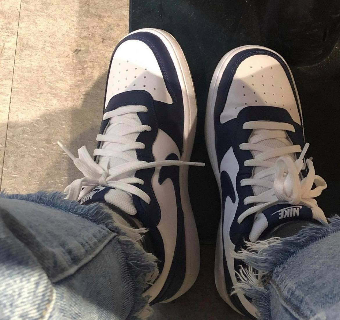 Giày Nike Court Borough Low 2 White Navy (GS) BQ5448-107 - Ảnh 3