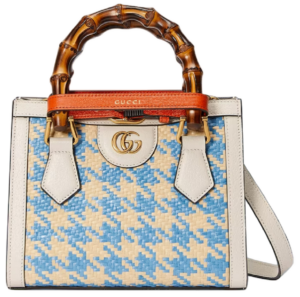 Tui Gucci Diana Mini Houndstooth Tote 'Blue Raffia' 702732-UZPAT-8190