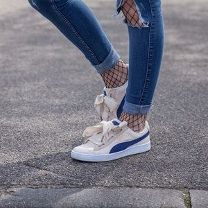 Alternative view of Giày Puma Basket Heart Denim Oatmeal Twilight Blue 363371-03