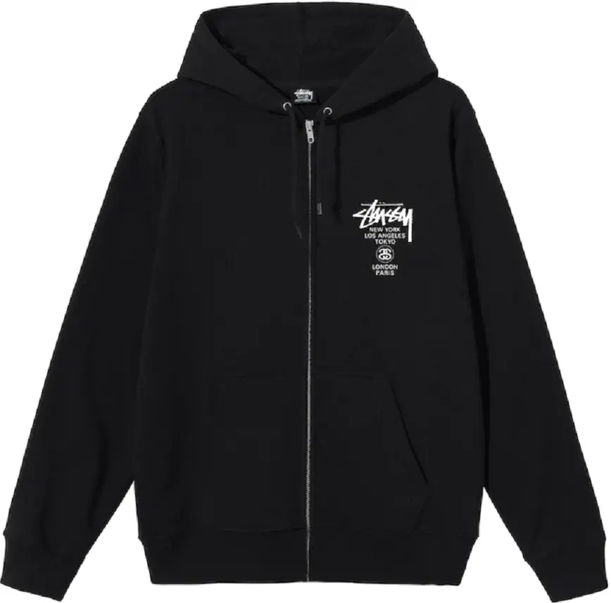 Ao Stussy World Tour Zip Hoodie 2022 'Black'