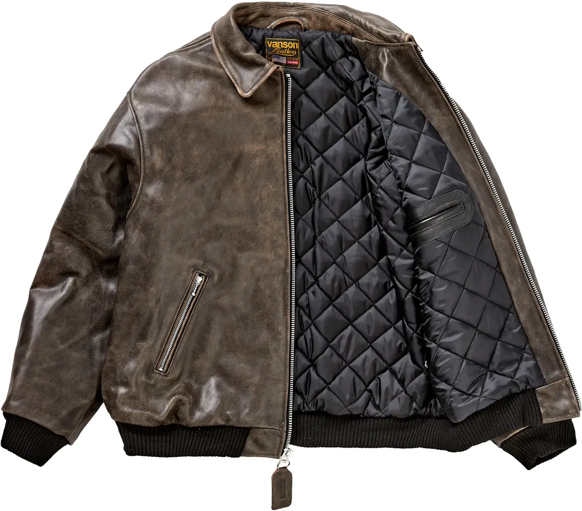 Alternative view of Áo Supreme Vanson Leathers Worn Leather Jacket Brown