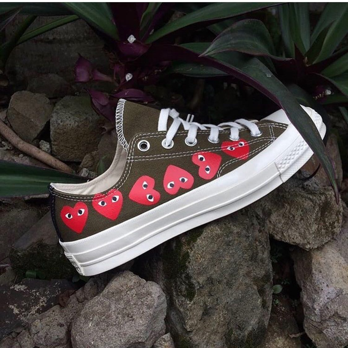 Giày Converse x Play Comme des Garcons Chuck 70 Ox Multi Heart Green 162976C - Ảnh 5