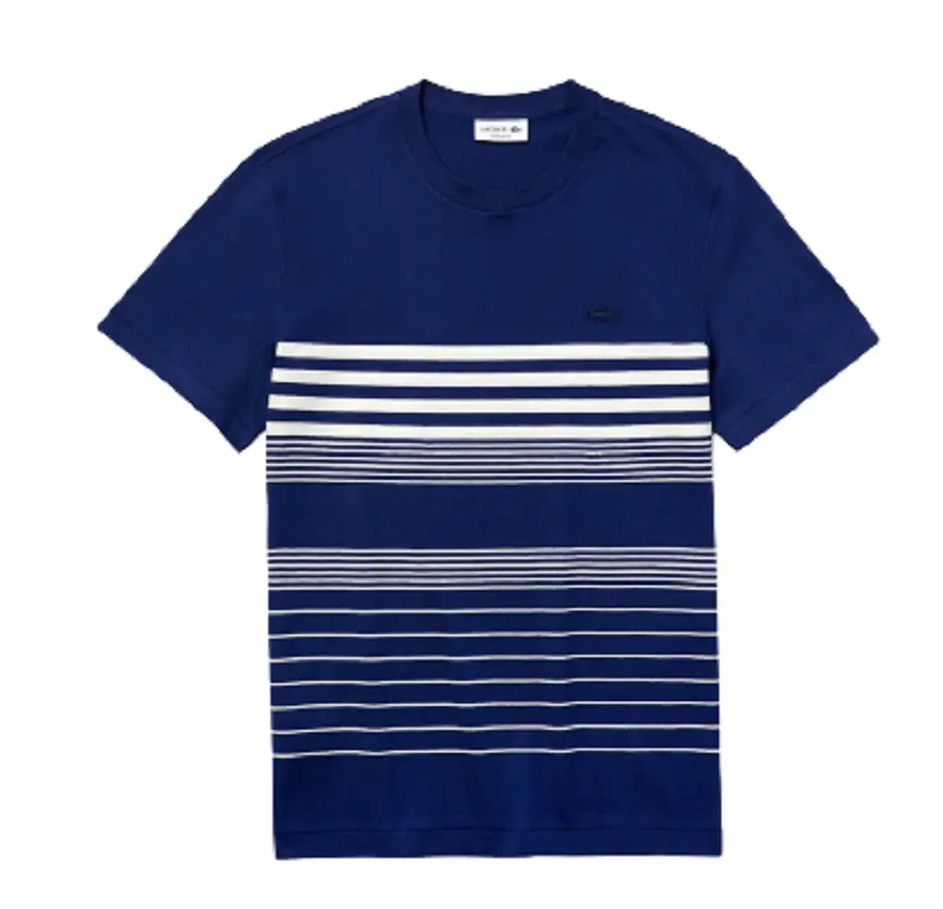 Ao Lacoste Striped Cotton and Linen T-Shirt Blue White TH5076-RU0