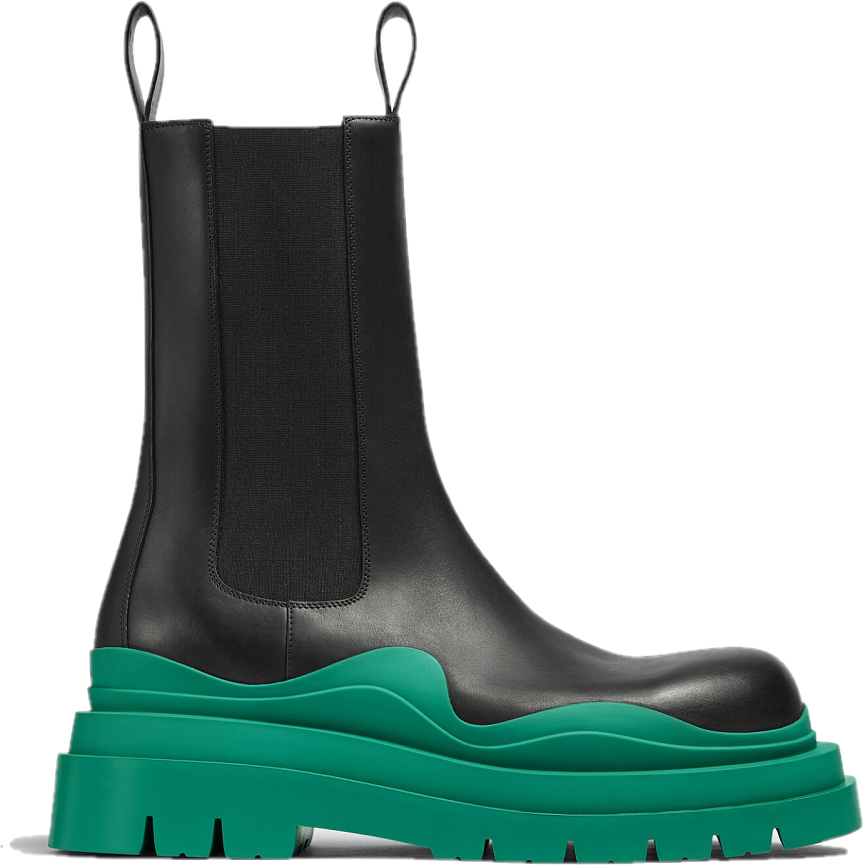 Giay Bottega Veneta Tire Chelsea Boot 'Black Acid Turquoise' 630284VBS501489