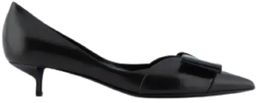 Giày Armani Nappa Leather Kitten Heeled Court With Bow 'Black'