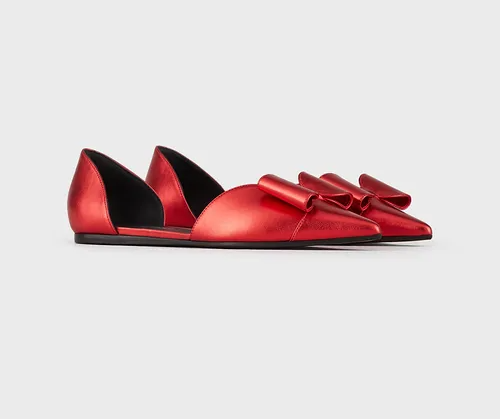 Giày Armani Laminated Nappa Leather Ballerinas With Bow 'Red' - Ảnh 3